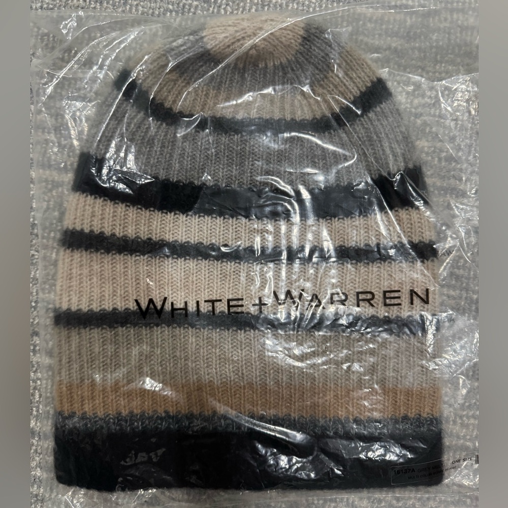 White + Warren 100% Cashmere Striped Beanie